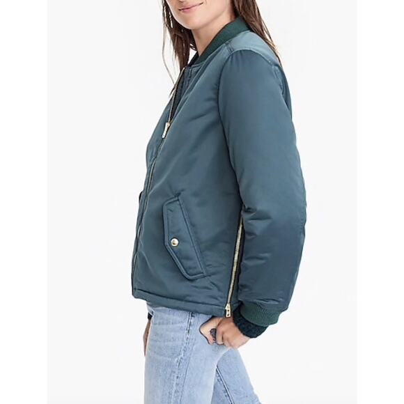 NWOT J.Crew‎ Green Bomber Jacket with Side Zips Quilted Lining, Size Small - Picture 8 of 16